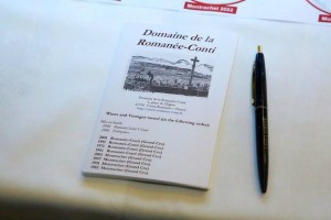 Carnet de dégustation Domaine de la Romanée Conti - Villa d'Este Wine Symposium